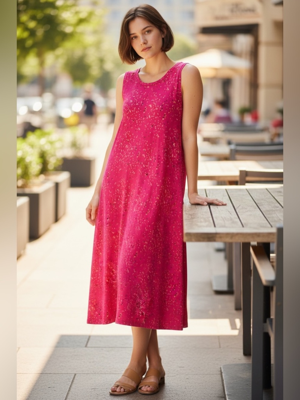 Style & Co. Hot Pink Confetti Print Sleeveless Dress